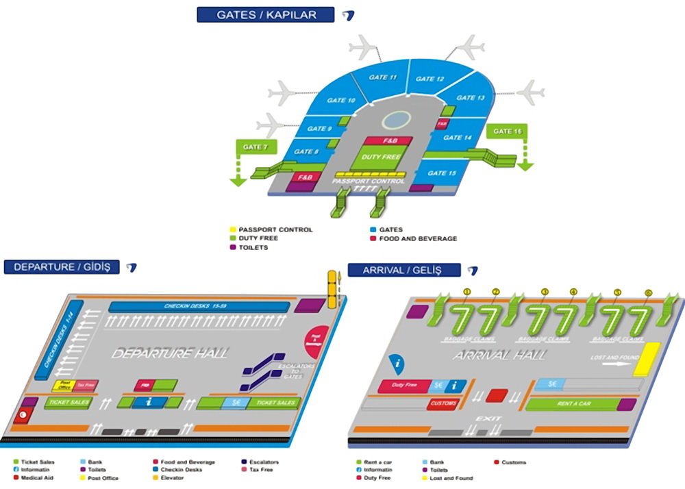 схема терминала 1 аэропорта Анталии