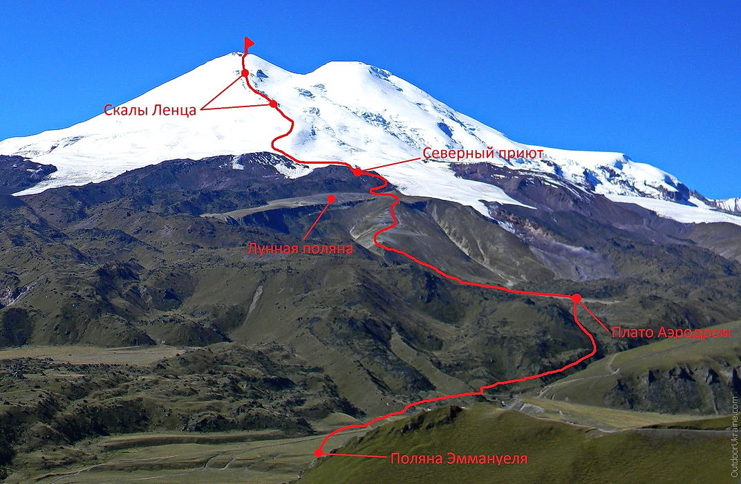 Схема маршрута восхождения на Эльбрус с Севера