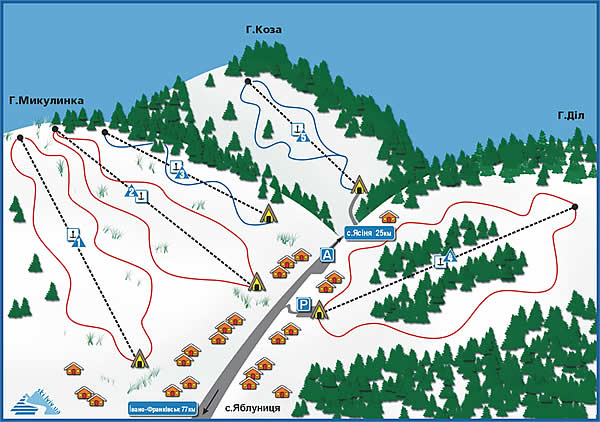 map of ski runs of Yablunytsia
