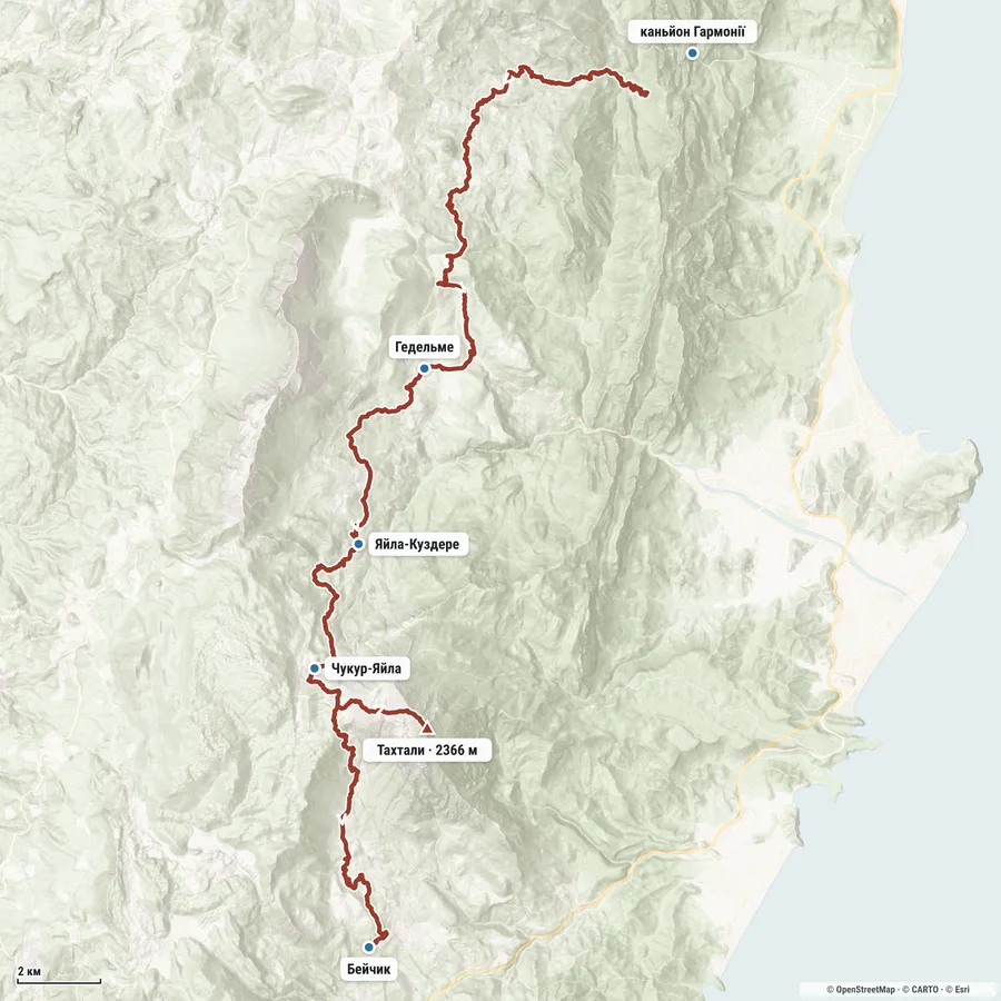 Detailed map of the hiking section